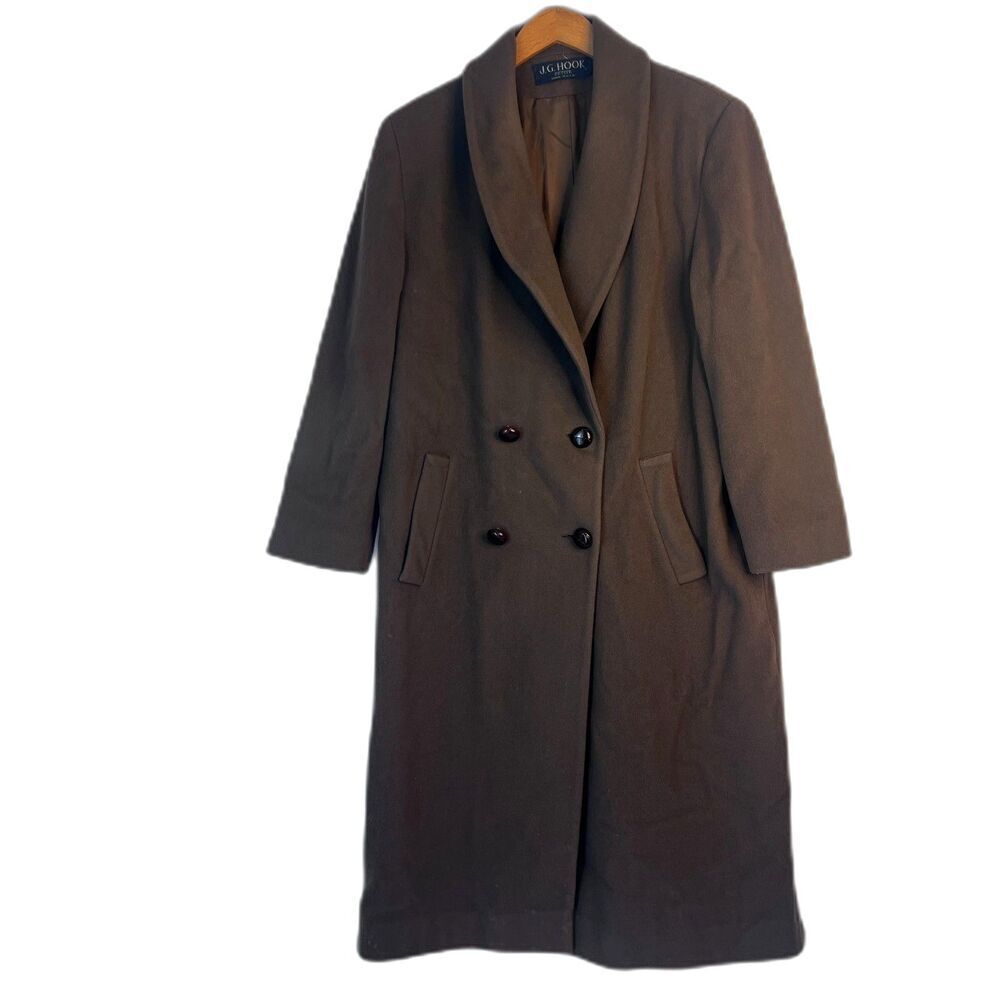 JG Hook Petite Made in USA Brown 100%‎ Pure Wool Trench Coat Size 14P